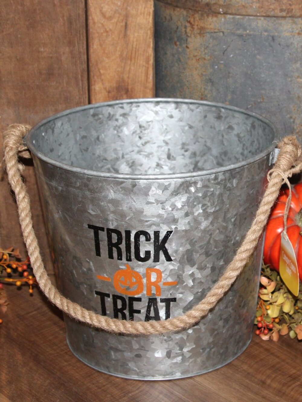 NEW Galvanized Metal Farmhouse Trick or Treat Bucket Pail